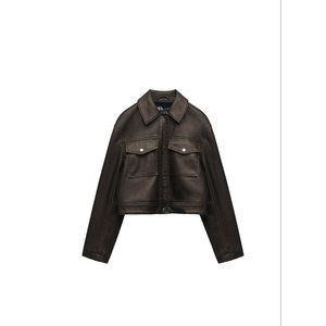まぁ.♡さん専用★新品未使用★Faux leather crop jacket Zara | Jackets & Coats | Zara Faux Leather Crop Jacket Brown Size